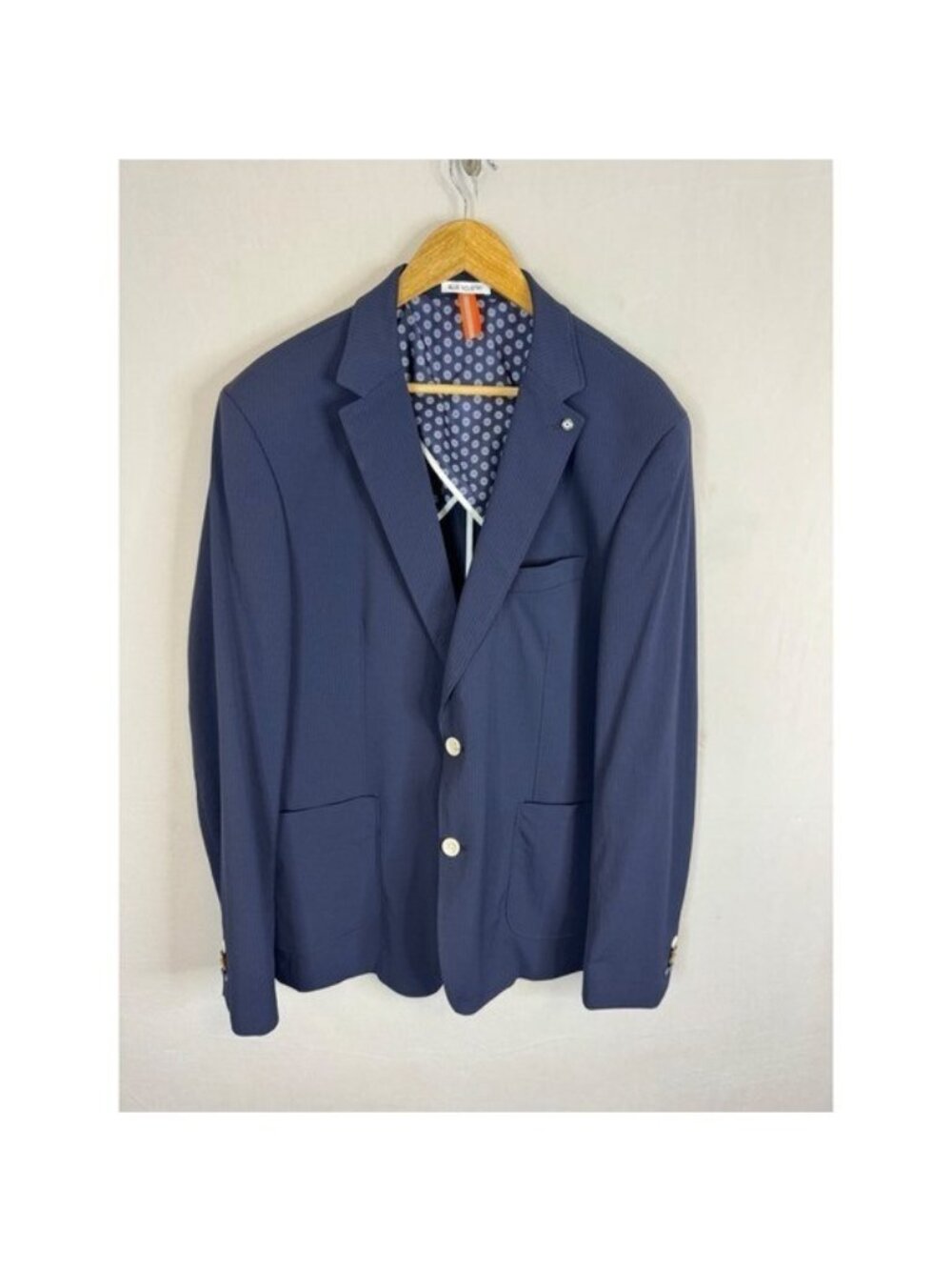 Blue Industry Mens Navy Blue Micro Stripe Two Button Blazer Jacket Men 46